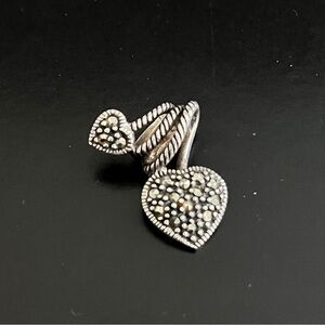 925 Sterling Silver and Marcasite Double Heart Rope Necklace Pendant